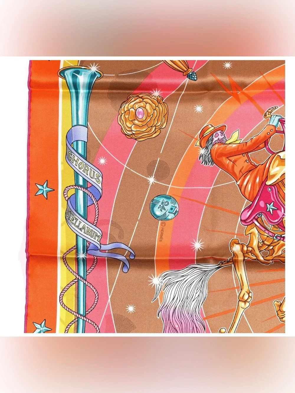 Hermes Silk Chorus Stellarum Silk Scarf 70 Orange Beige Dore